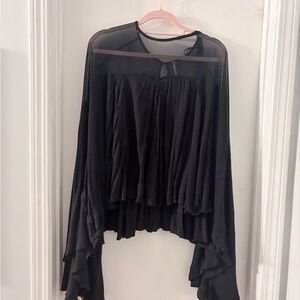 Free people Black Sheer Panel Ruffled bell sleeve blouse